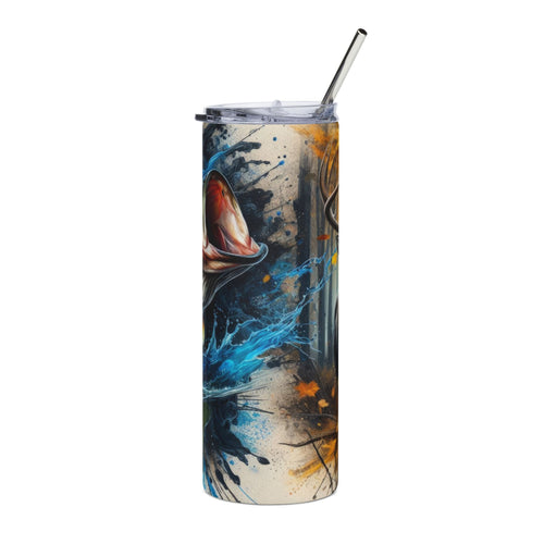 Bass Leaping 20oz Stainless Steel Tumbler — 360 Fishing Art, Insulated Travel Cup