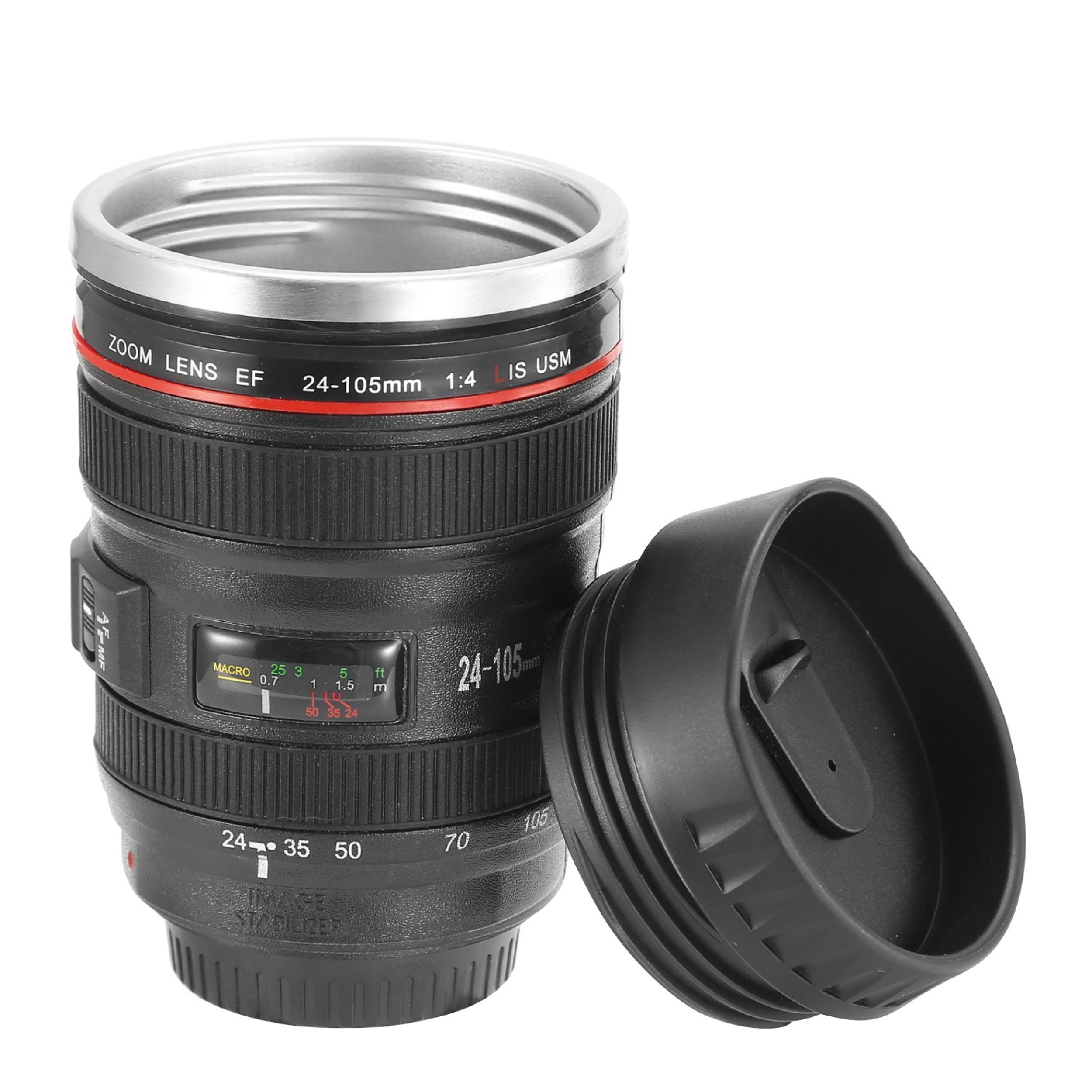 13.6oz Camera Lens Coffee Mug - Stainless Steel Insulated Travel Cup, Food-Grade