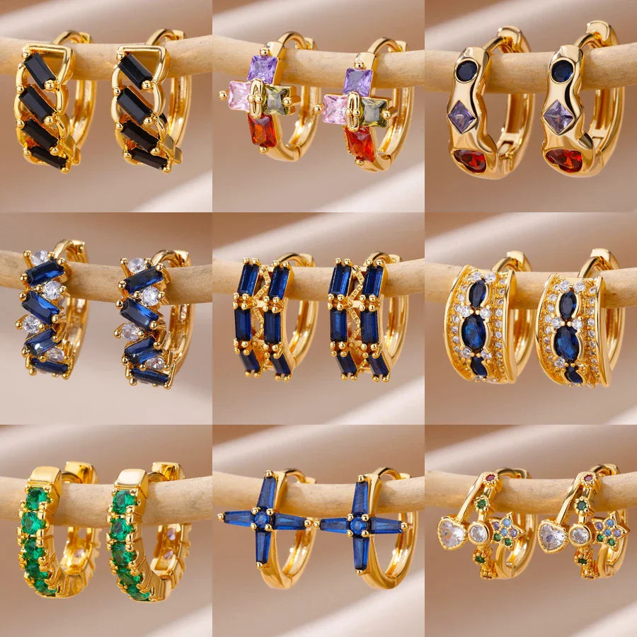 Luxury Blue Zircon Earrings For Women Stainless Steel Earrings 2024 Trending New Design Goth Jewelry aretes mujer