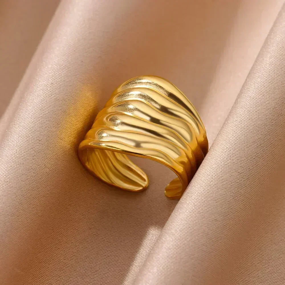 Stainless Steel Flower Open Rings For Women Trend Wedding Heart Jewelry Gold Color Geometric Hollow Ring Daily Accessories Gift