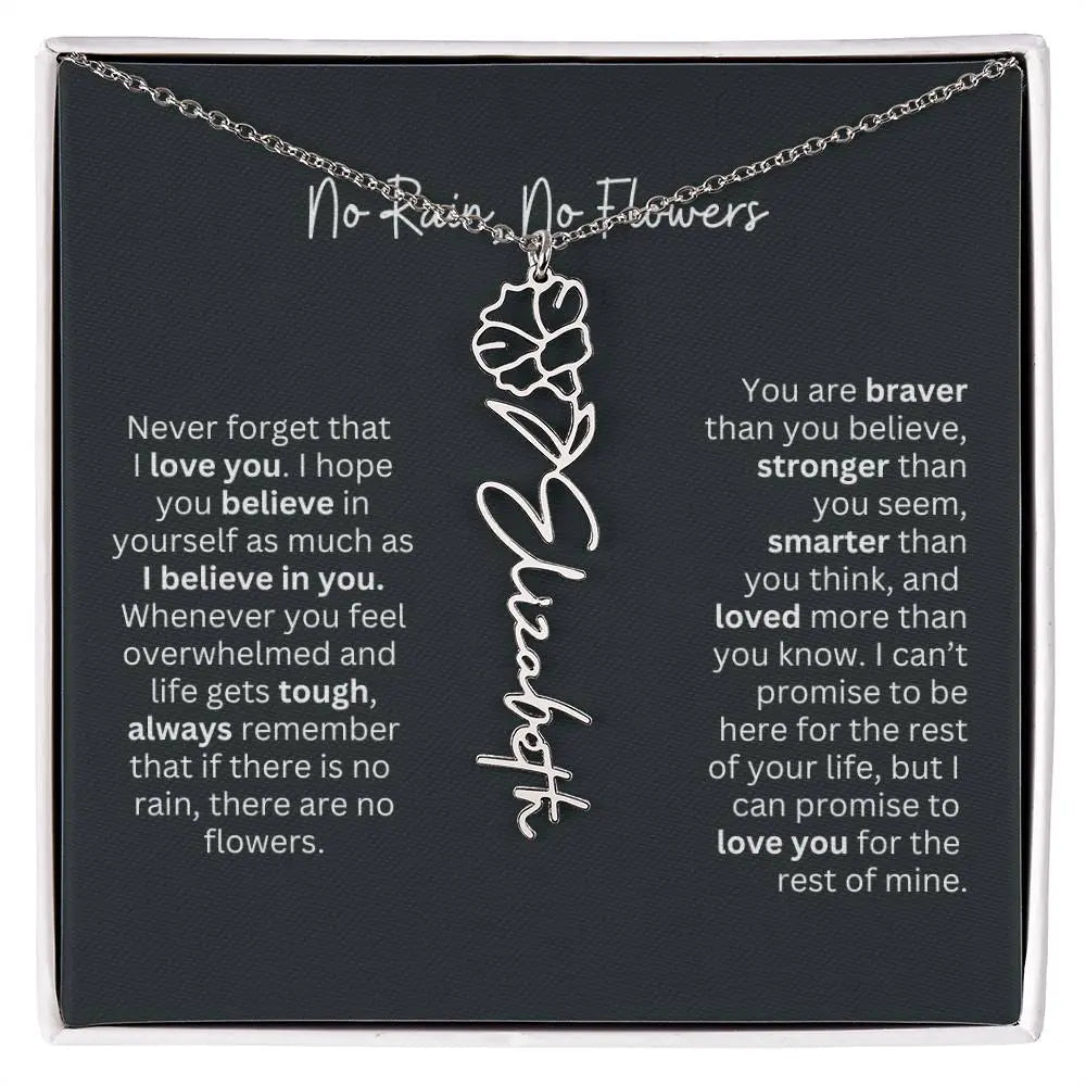 No Rain No Flowers Birth Necklace - Personalized Name Jewelry