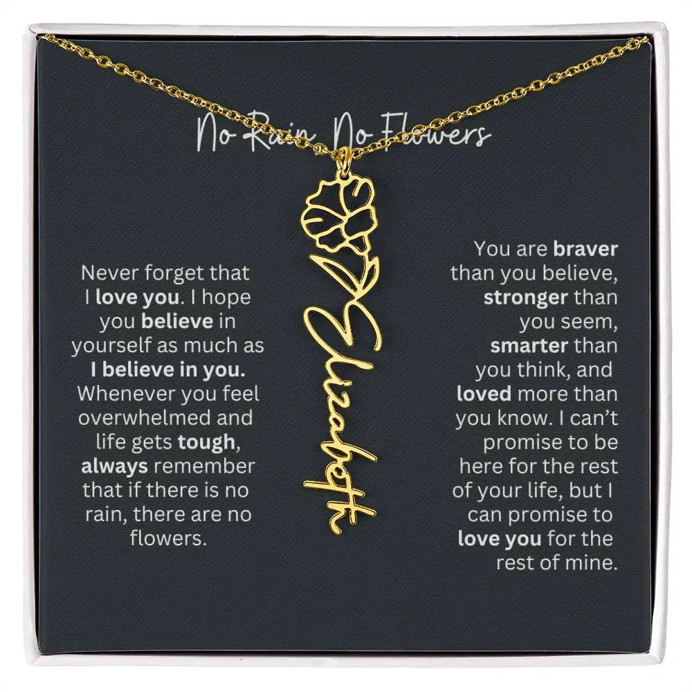 No Rain No Flowers Birth Necklace - Personalized Name Jewelry