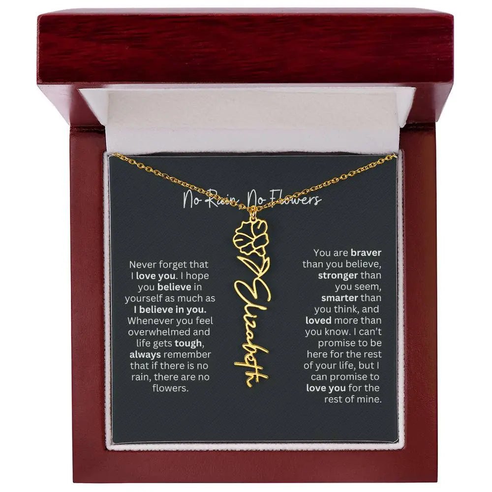 No Rain No Flowers Birth Necklace - Personalized Name Jewelry